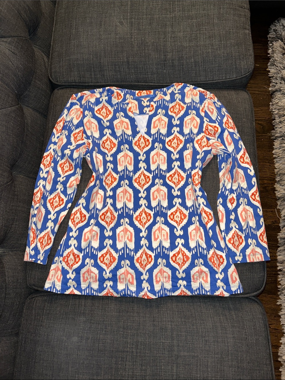 J. McLaughlin Women's Geometric Long Sleeve Tunic in Blue & Orange